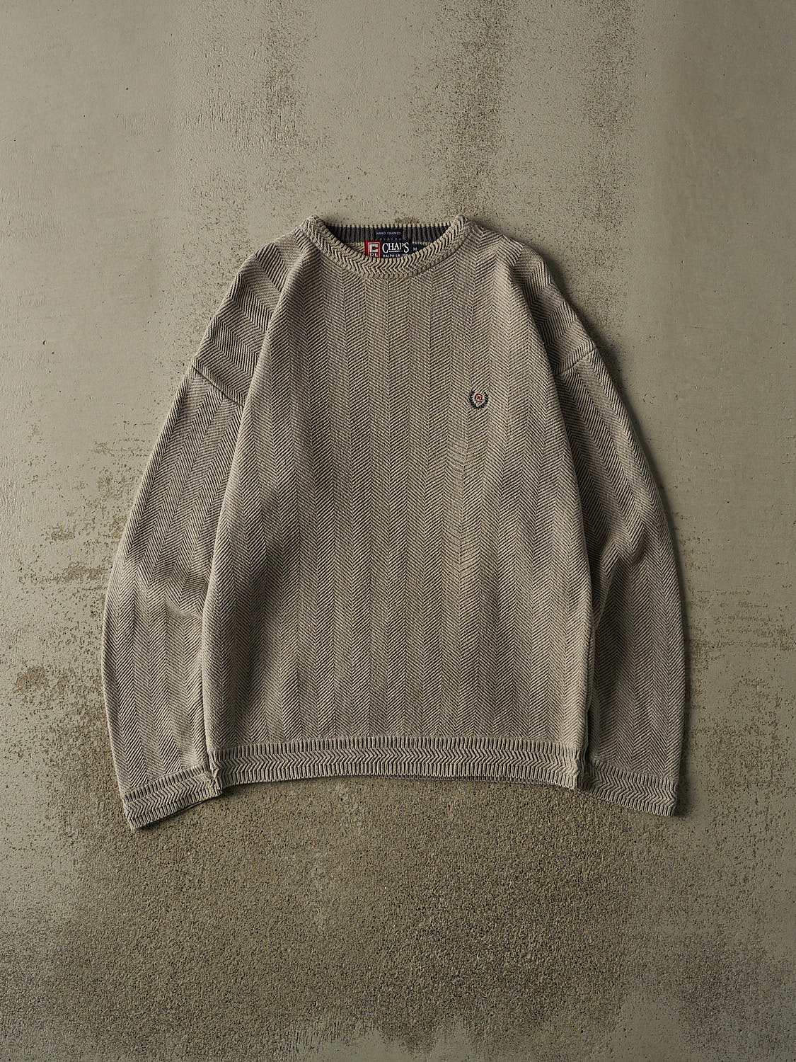 Vintage 90s Grey Chaps Ralph Lauren Herringbone Knit (L)
