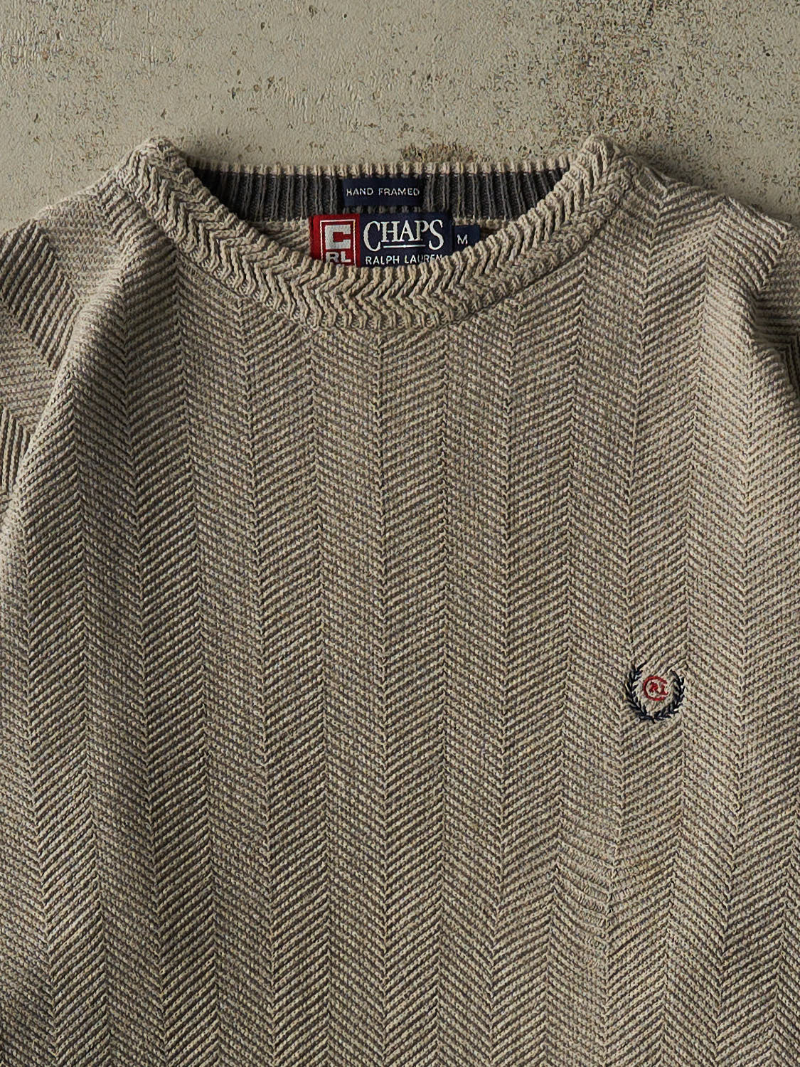 Vintage 90s Grey Chaps Ralph Lauren Herringbone Knit (L)