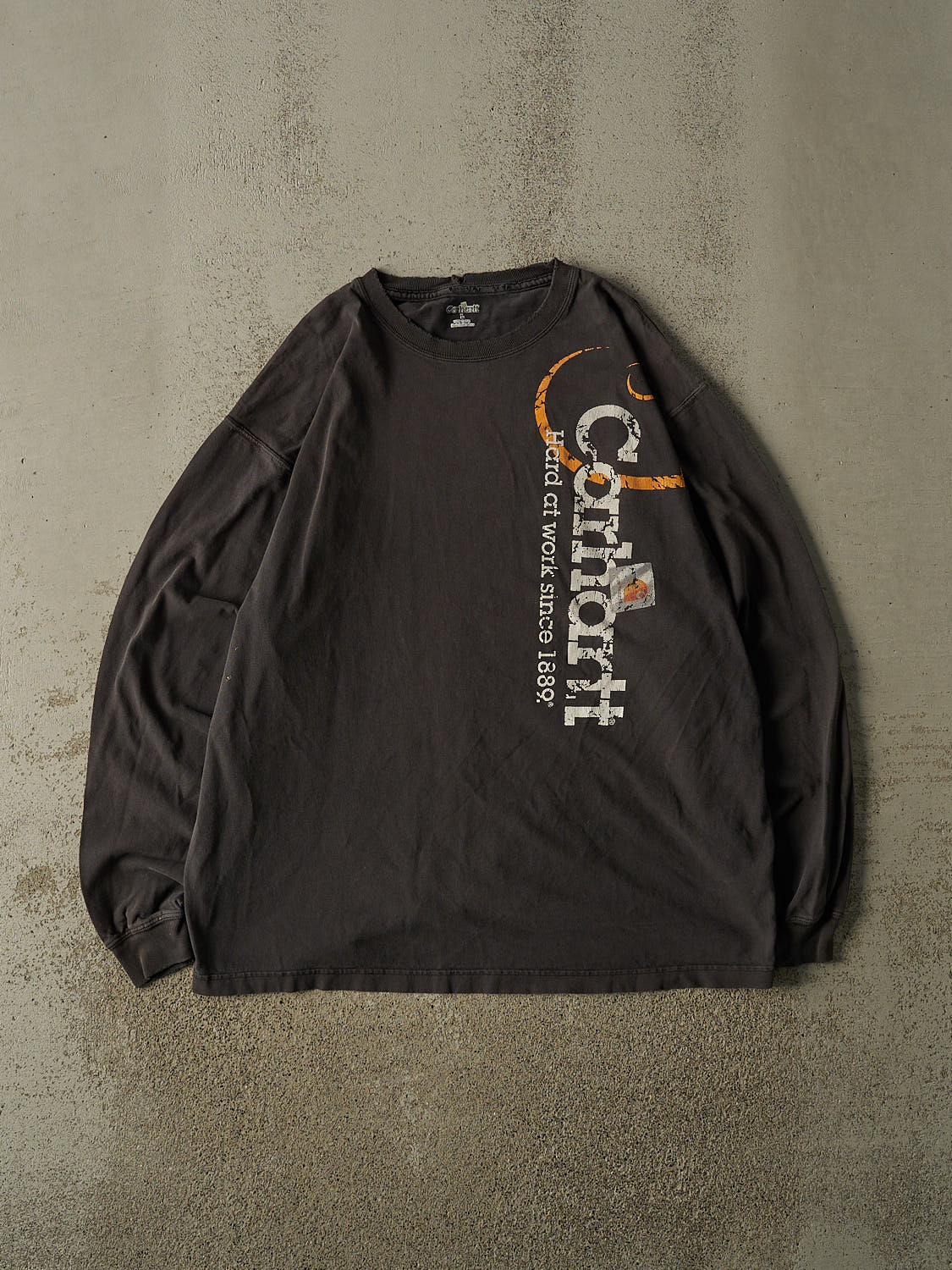 Vintage Y2K Faded Black Carhartt Logo Long Sleeve (XL/XXL)