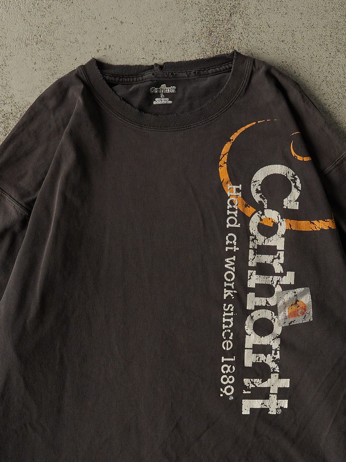 Vintage Y2K Faded Black Carhartt Logo Long Sleeve (XL/XXL)
