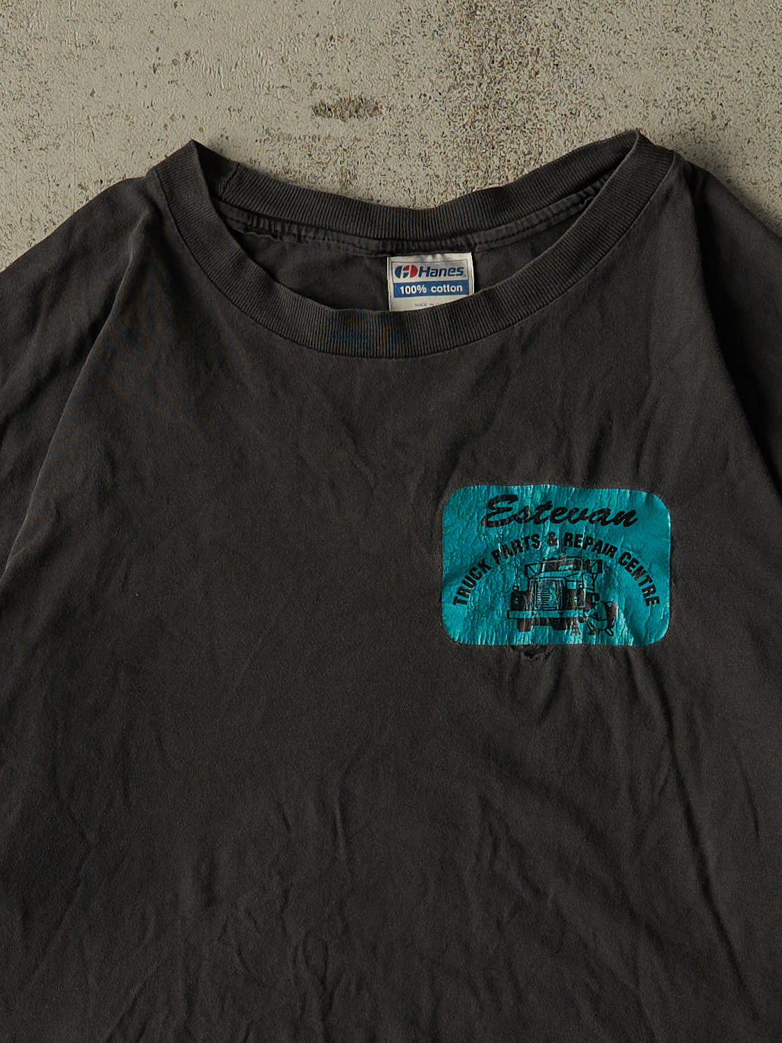 Vintage 80s Faded Black Estevan Truck Parts Single Stitch Tee (L/XL)