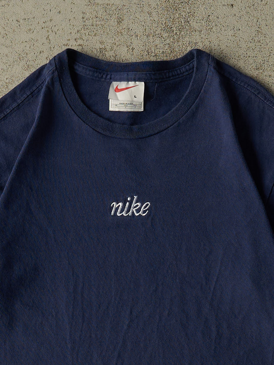 Vintage 90s Navy Blue Nike Embroidered Logo Tee (S)