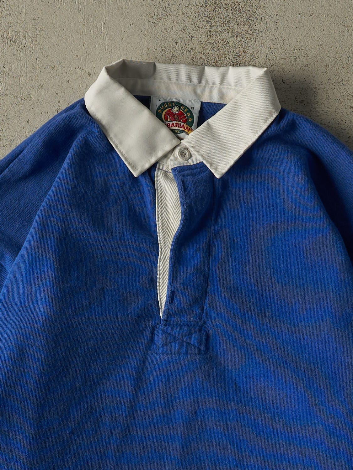 Vintage Y2K Blue Rugby Quarter Button Long Sleeve (L/XL)