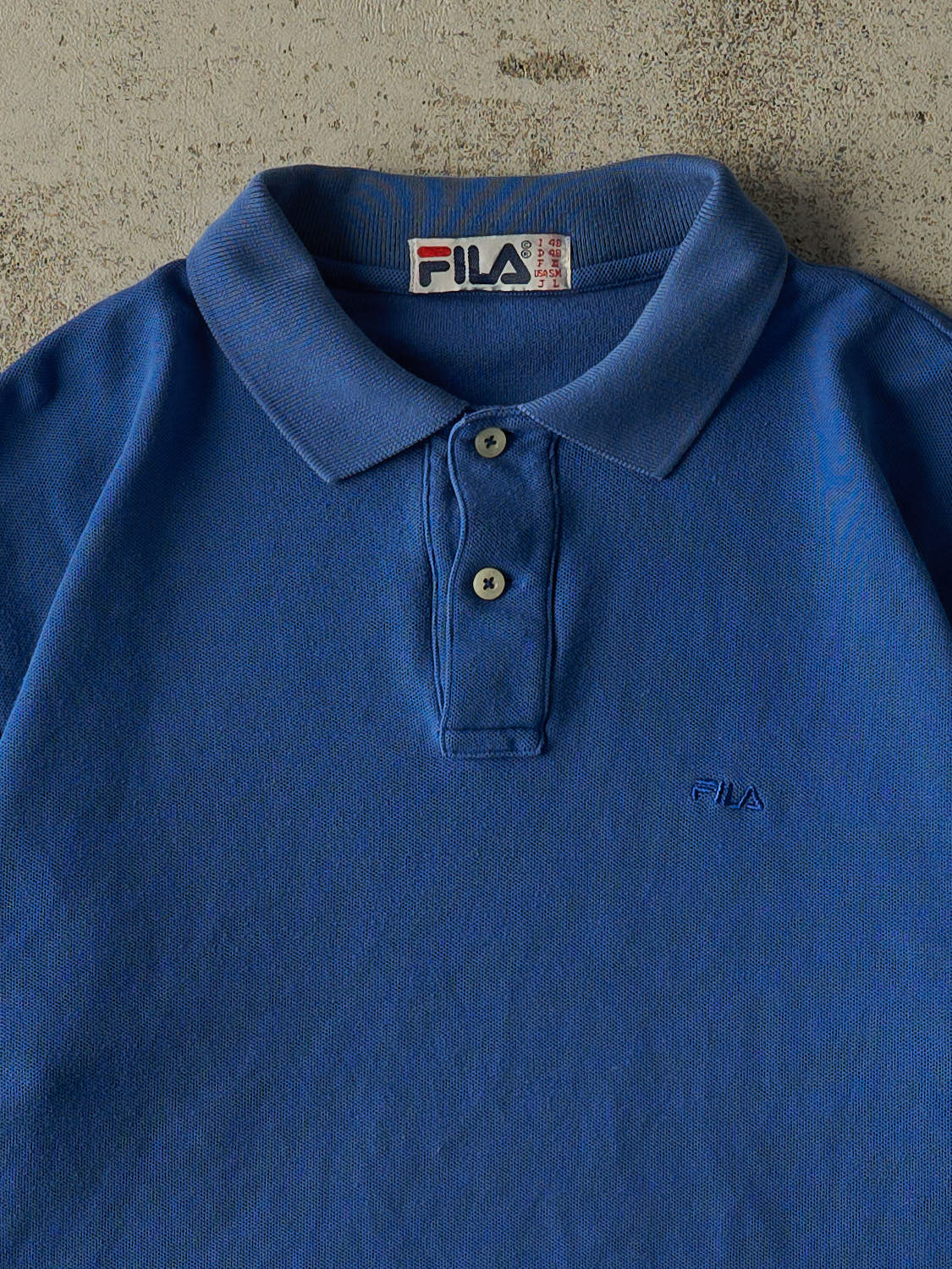 Vintage 90s Blue Fila Embroidered Quarter Button Tee (S/M)