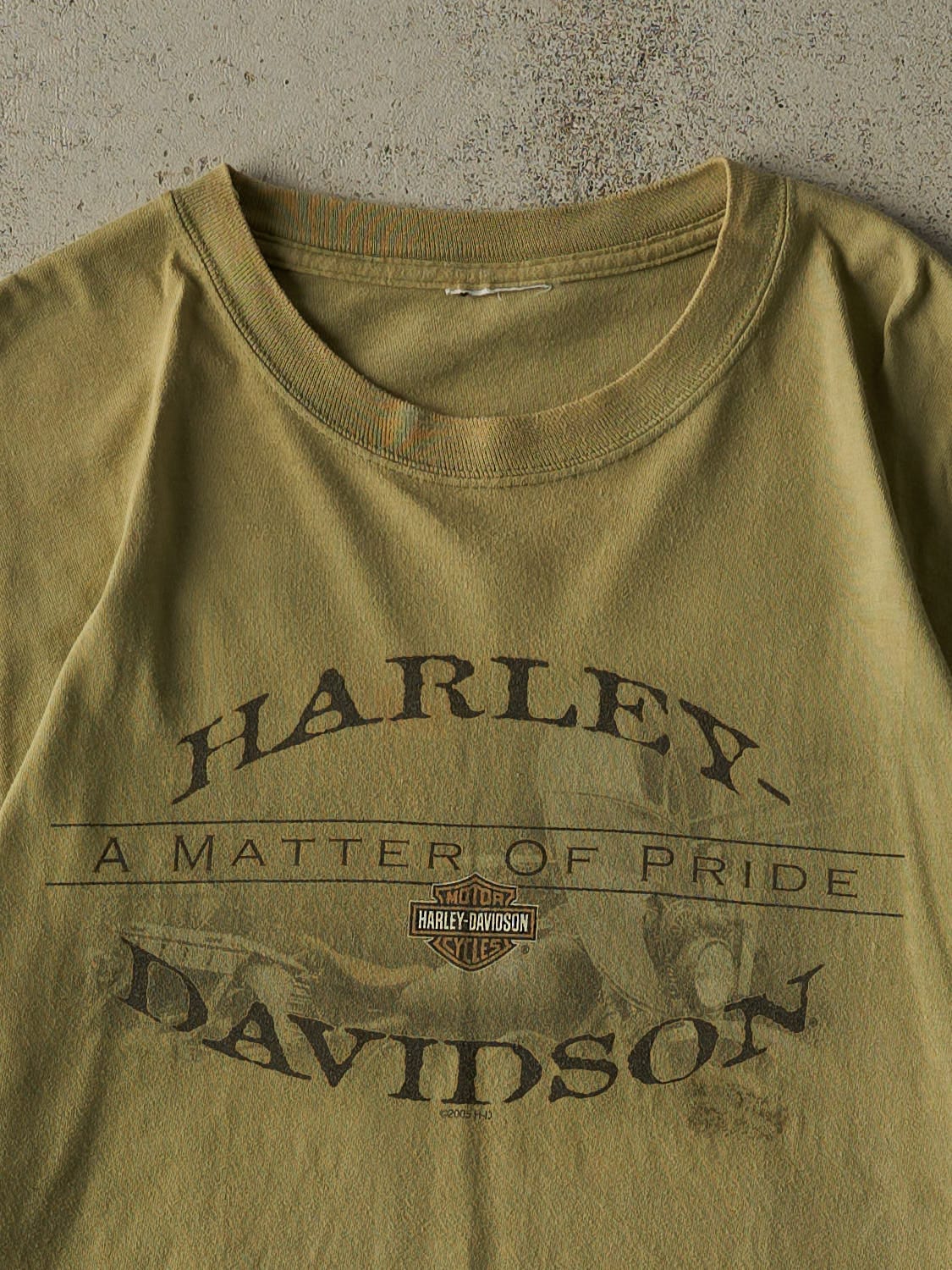 Vintage 05' Sun Faded Green Harley Davidson Joliet IL Tee (XL/XXL)