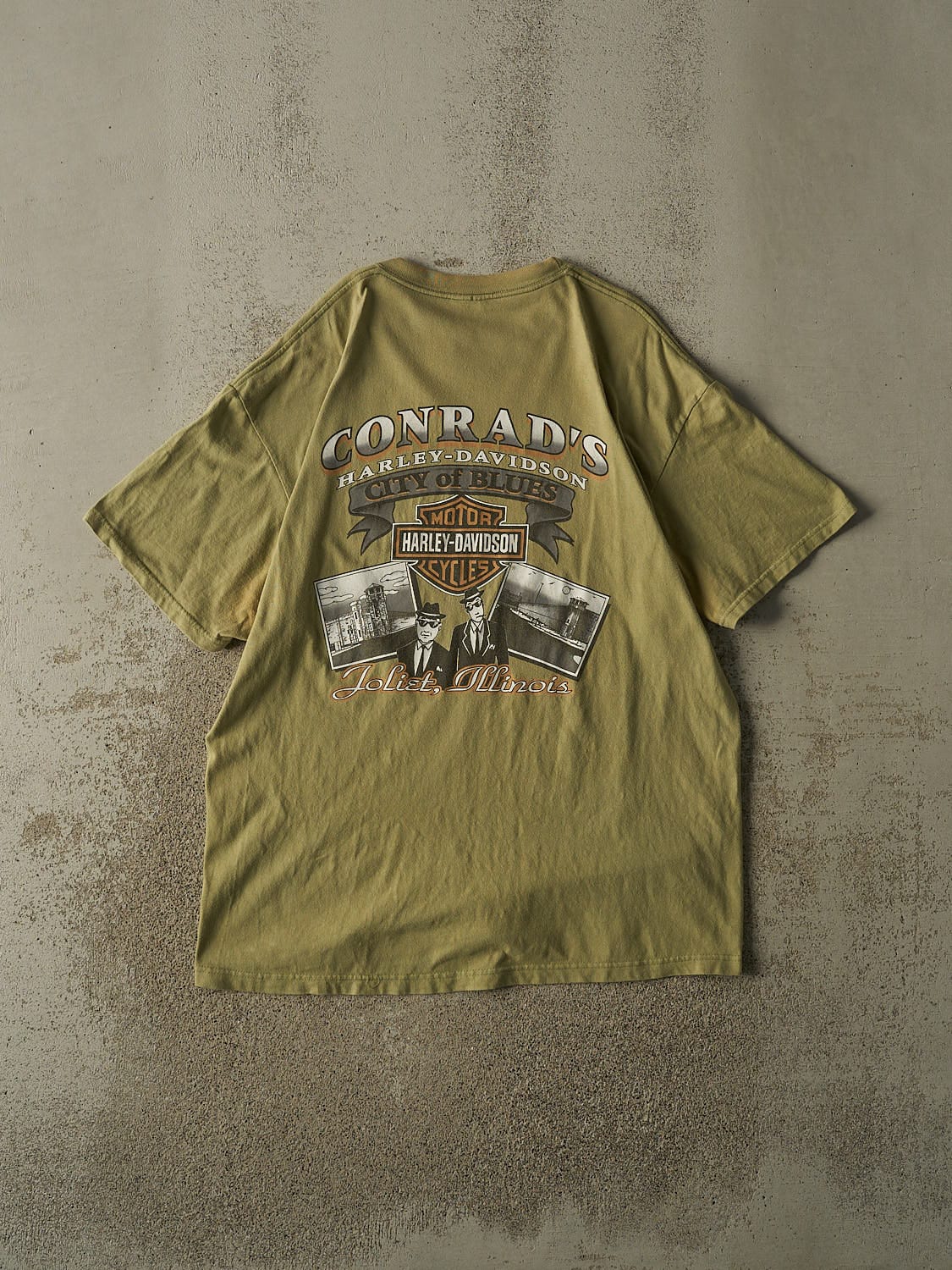 Vintage 05' Sun Faded Green Harley Davidson Joliet IL Tee (XL/XXL)