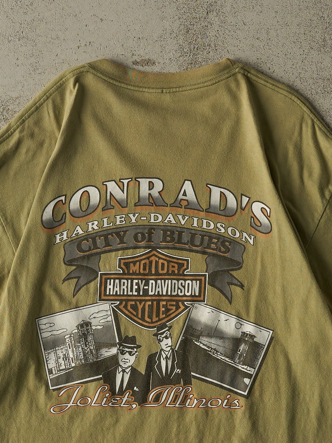 Vintage 05' Sun Faded Green Harley Davidson Joliet IL Tee (XL/XXL)