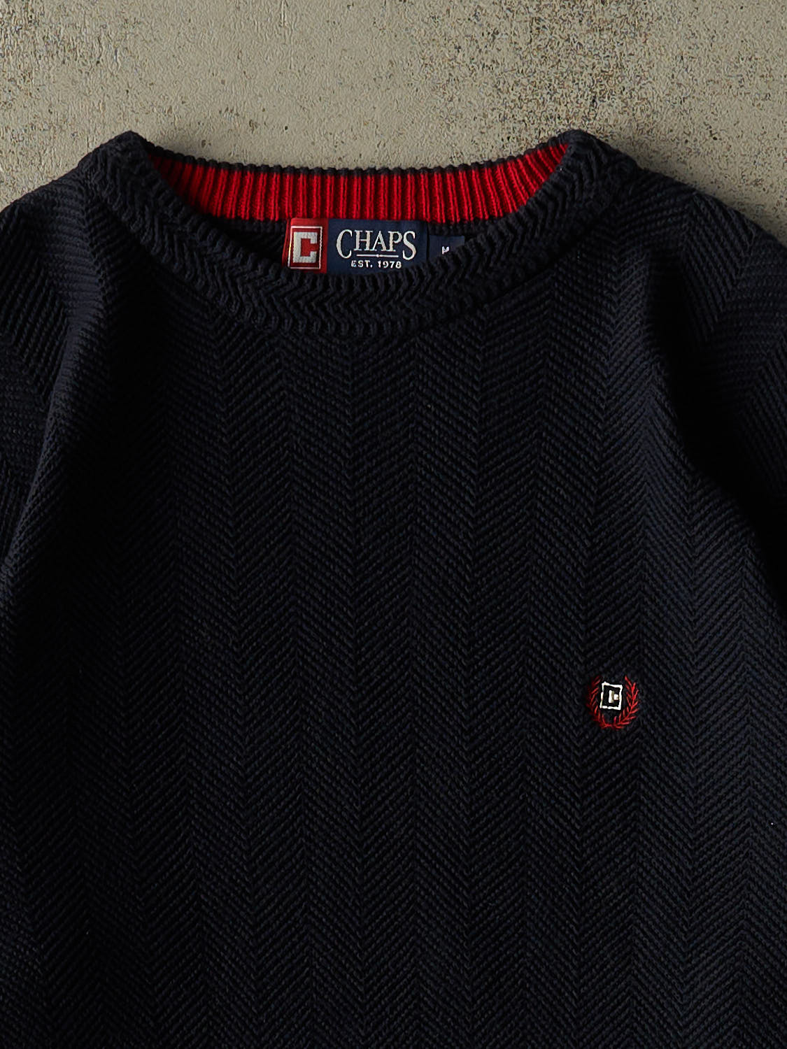Vintage Y2K Navy Blue Chaps Herringbone Knit (L/XL)