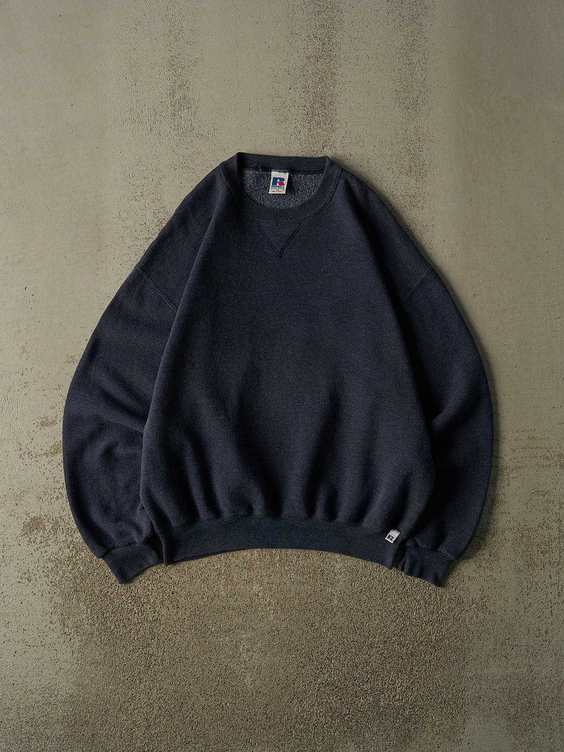 Vintage 90s Washed Navy Russell Athletic Blank Crewneck (XL)