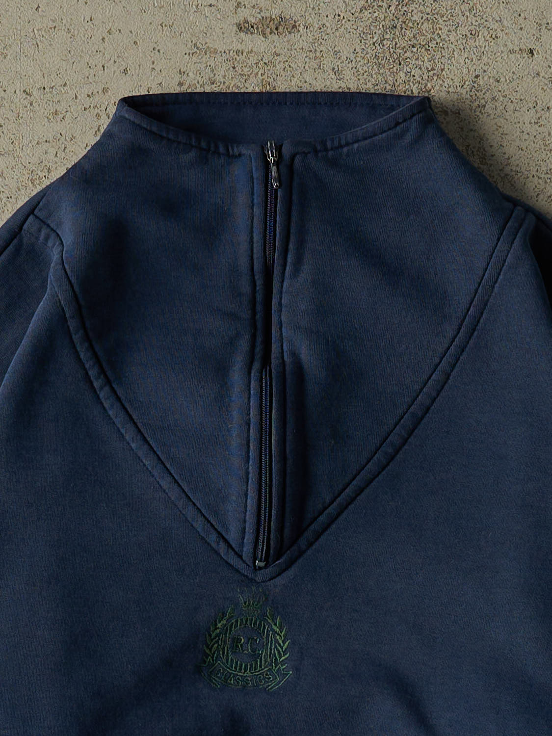 Vintage 90s Navy Blue Raglan Classics Embroidered Quarter Zip (XS/S)
