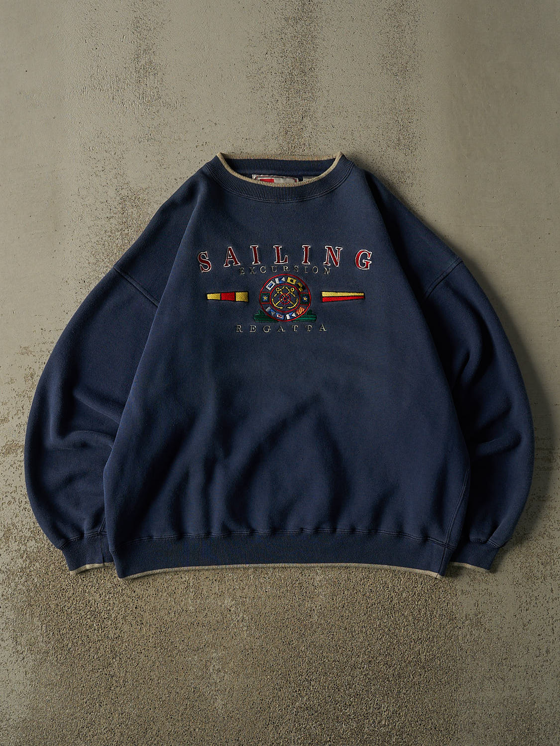 Vintage 90s Navy Blue Regatta Sailing Embroidered Crewneck (L/XL)
