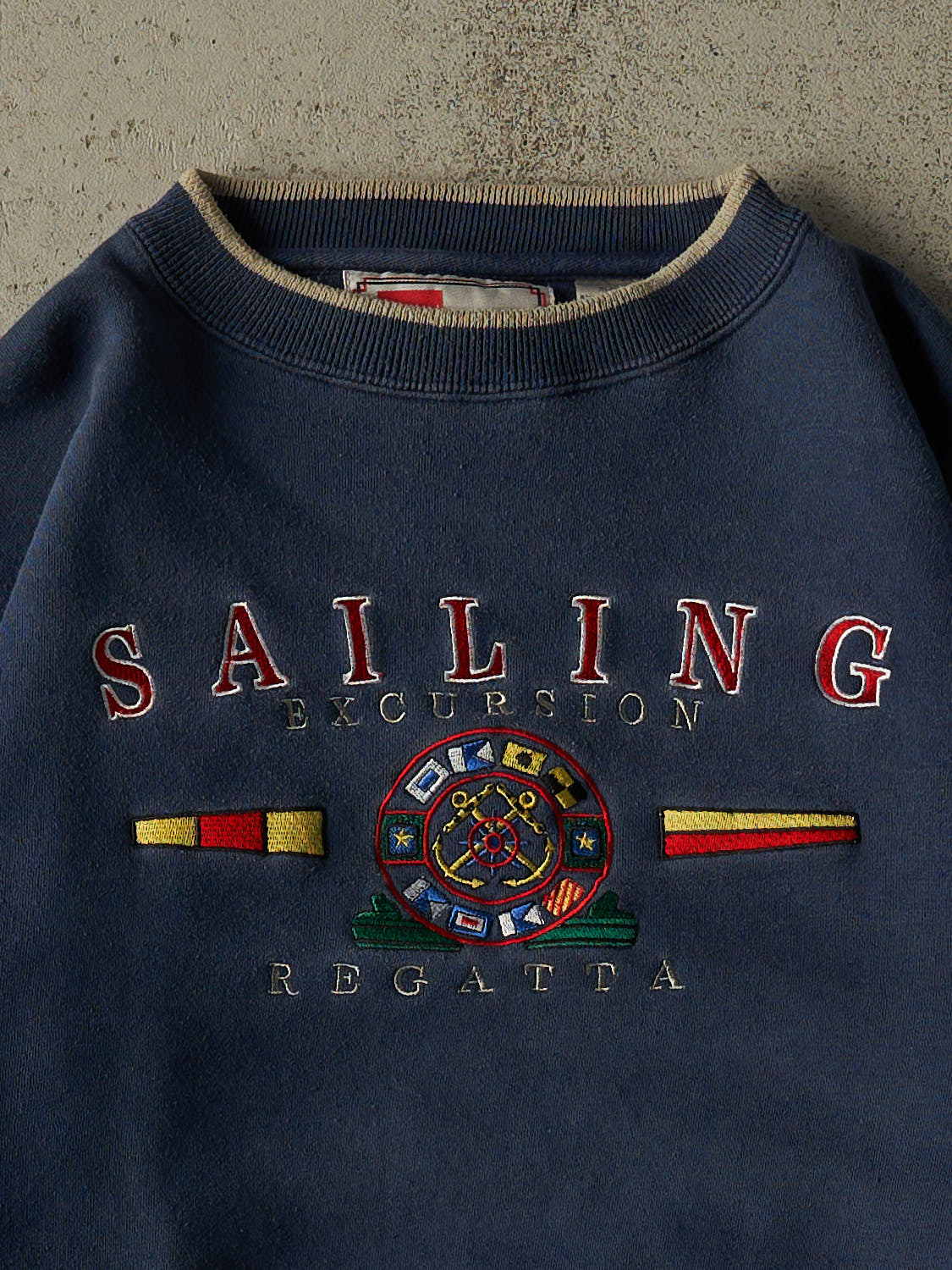 Vintage 90s Navy Blue Regatta Sailing Embroidered Crewneck (L/XL)