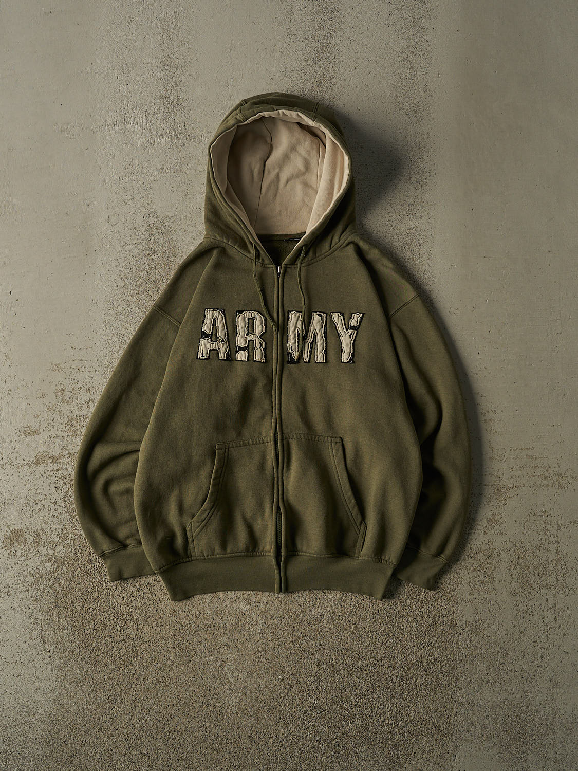 Vintage Y2K Green Army Embroidered Zip Up Hoodie (S/M)