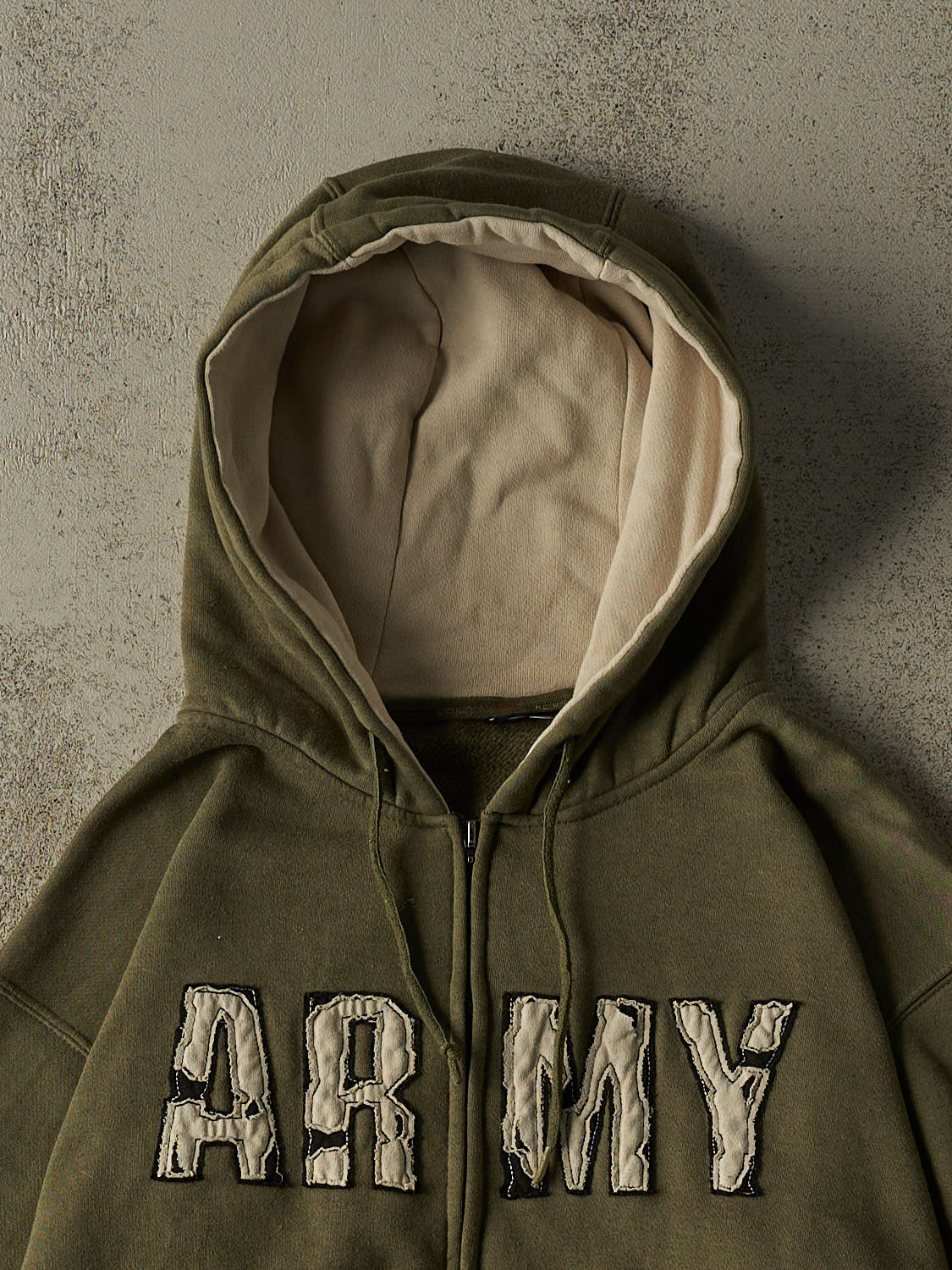 Vintage Y2K Green Army Embroidered Zip Up Hoodie (S/M)