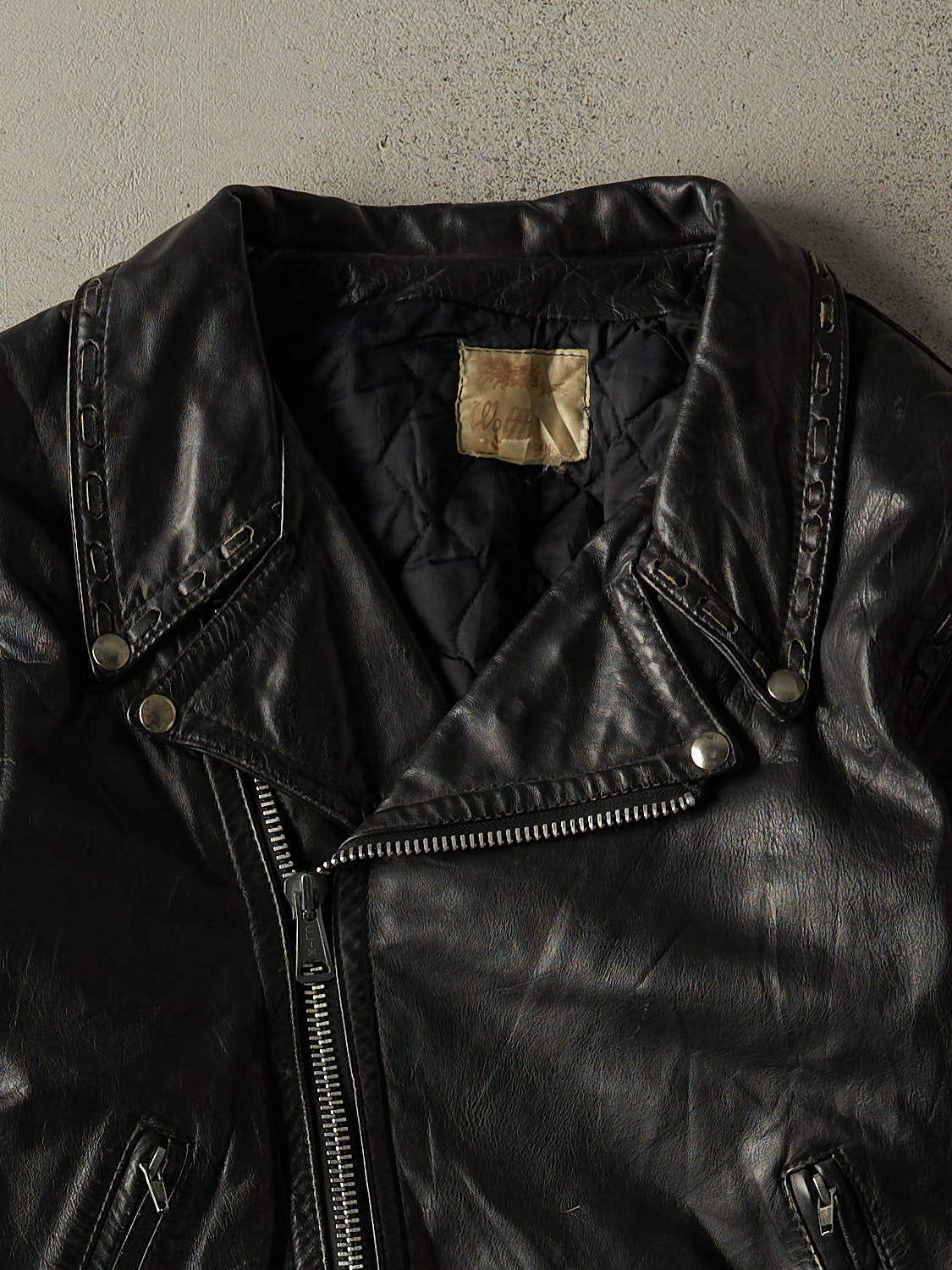 Vintage 70s Black Leather Biker Jacket (S)