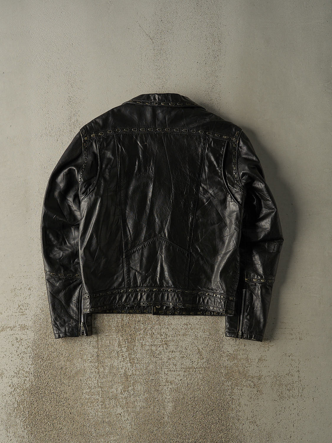 Vintage 70s Black Leather Biker Jacket (S)