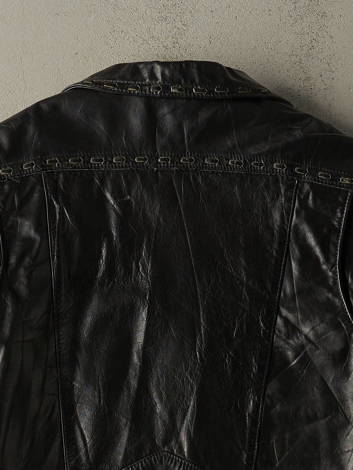 Vintage 70s Black Leather Biker Jacket (S)