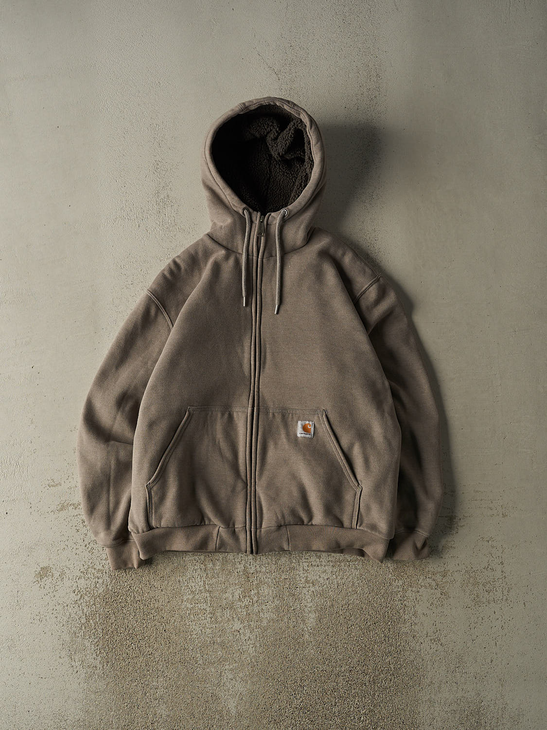 Vintage Y2K Grey Carhartt Sherpa Lined Heavyweight Zip Up Hoodie (L/XL)
