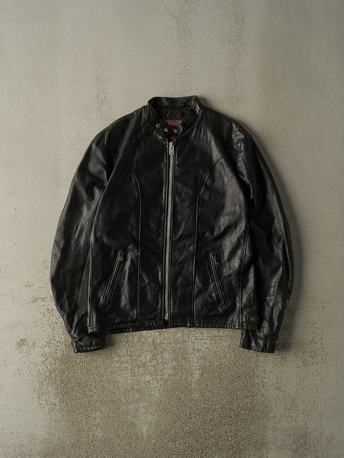 Vintage 70s Black Leather Biker Jacket (L)