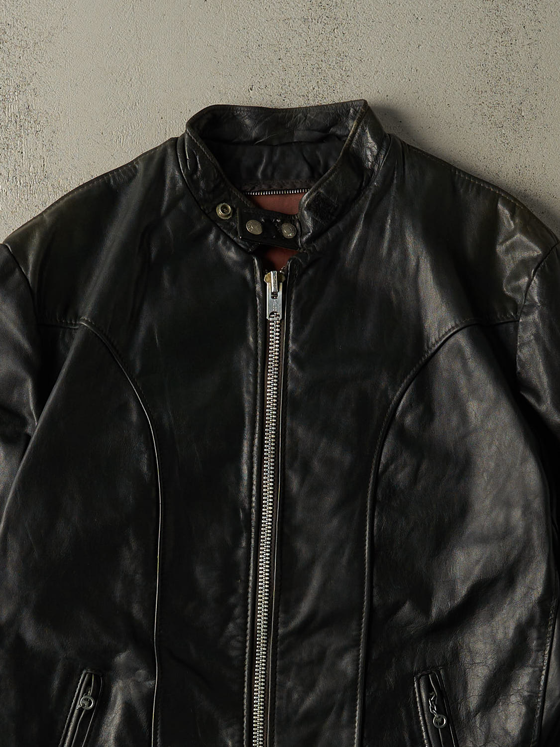 Vintage 70s Black Leather Biker Jacket (L)