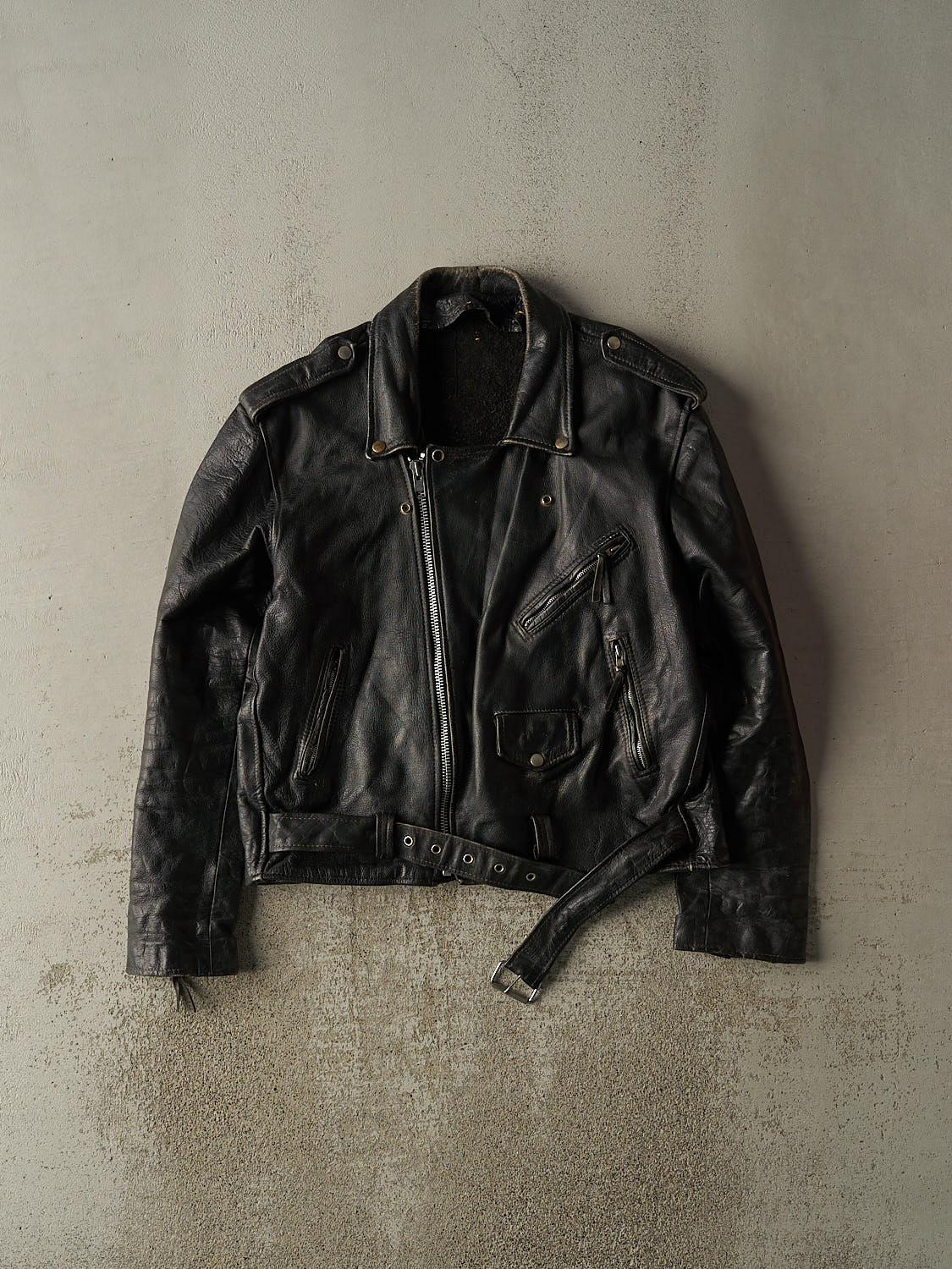 Vintage 80s Black Biker Leather Jacket (S)