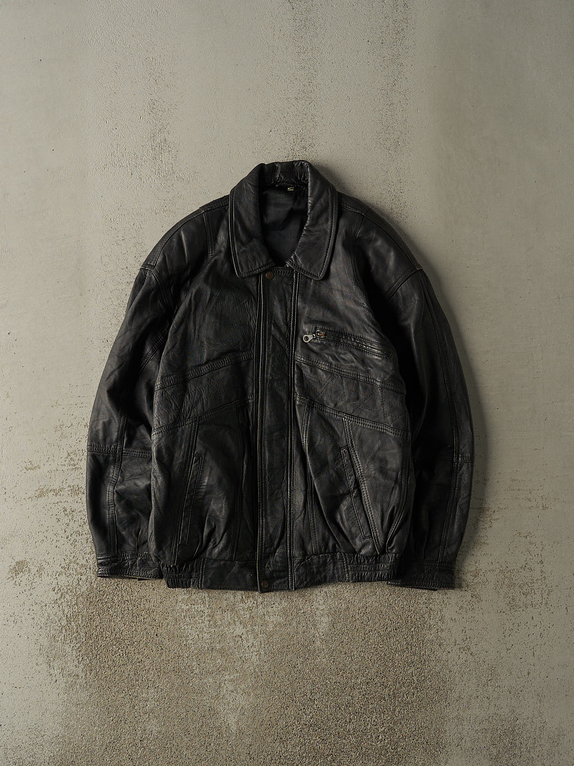 Vintage 80s Black Leather Bomber Jacket (M/L)