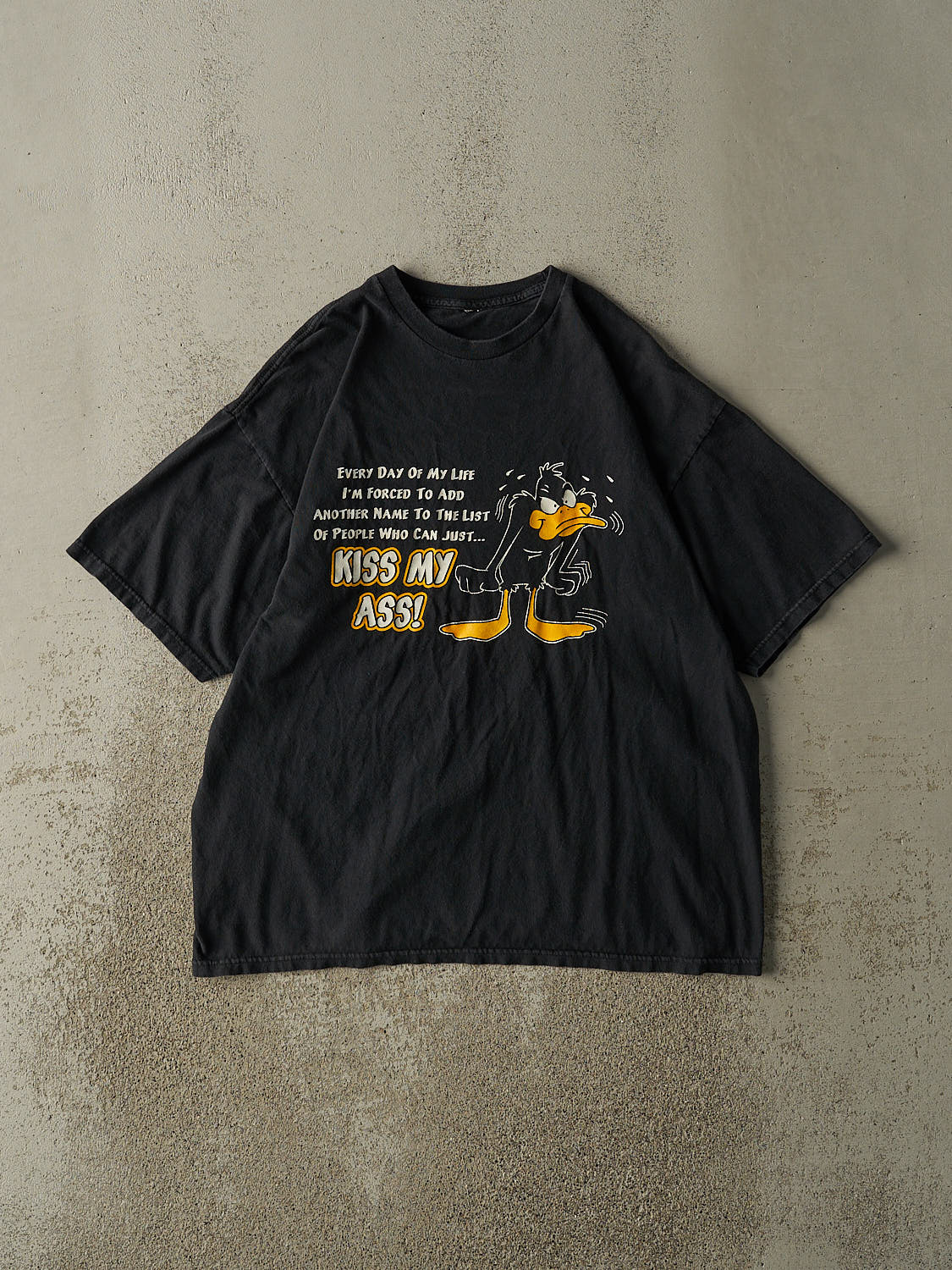 Vintage 90s Black "Kiss My Ass" Slogan Tee (L)