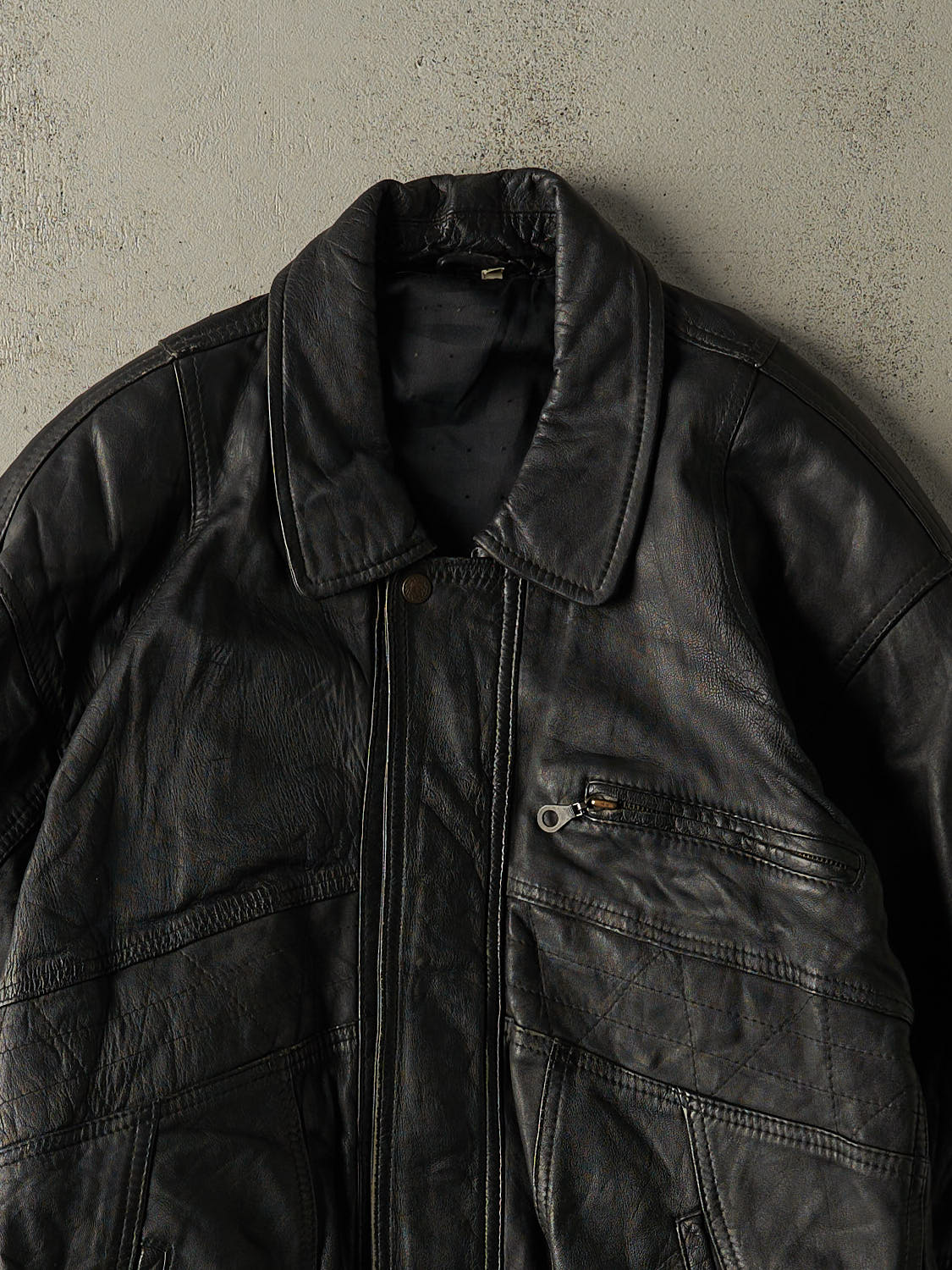 Vintage 80s Black Leather Bomber Jacket (M/L)