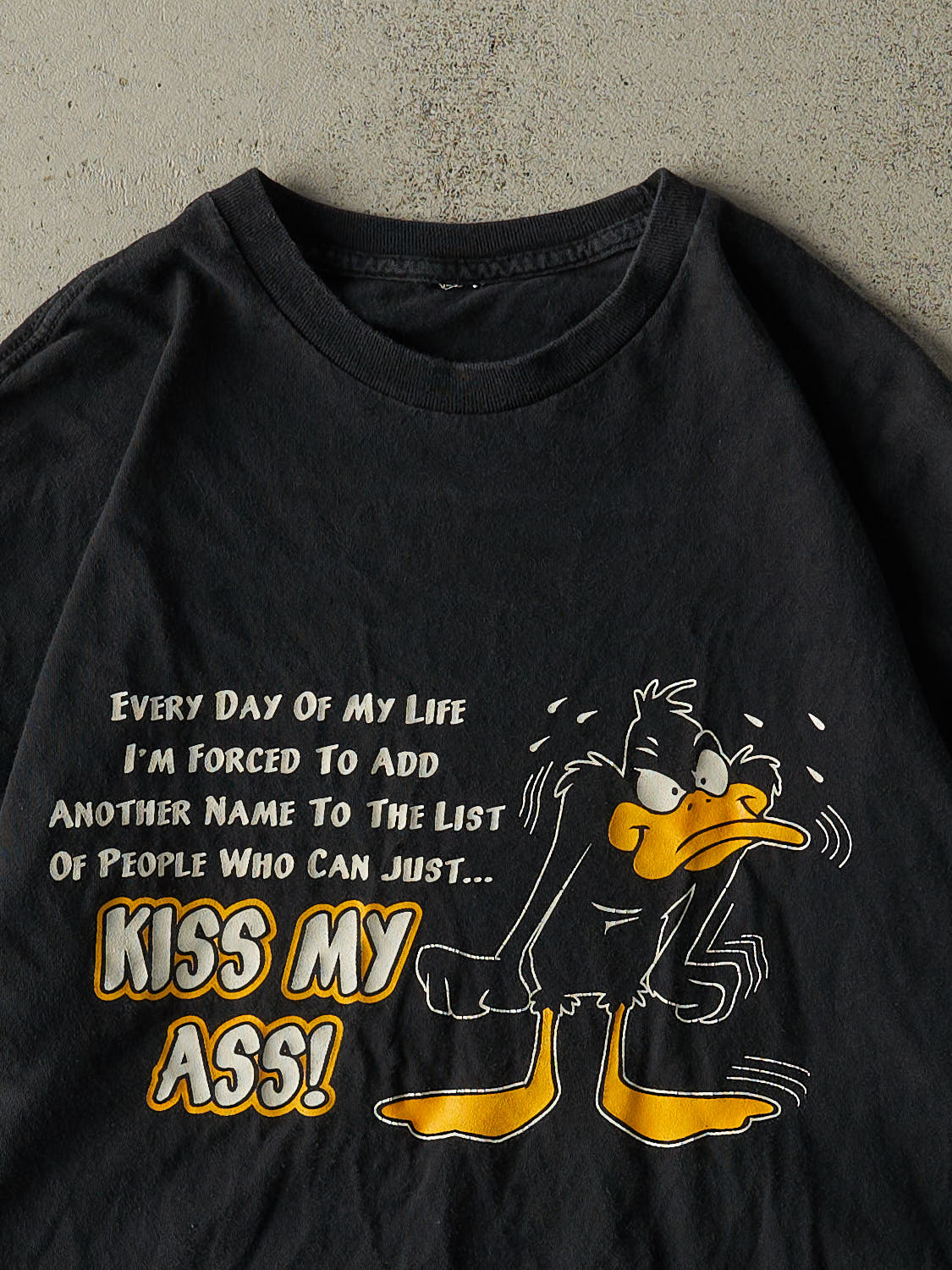 Vintage 90s Black "Kiss My Ass" Slogan Tee (L)