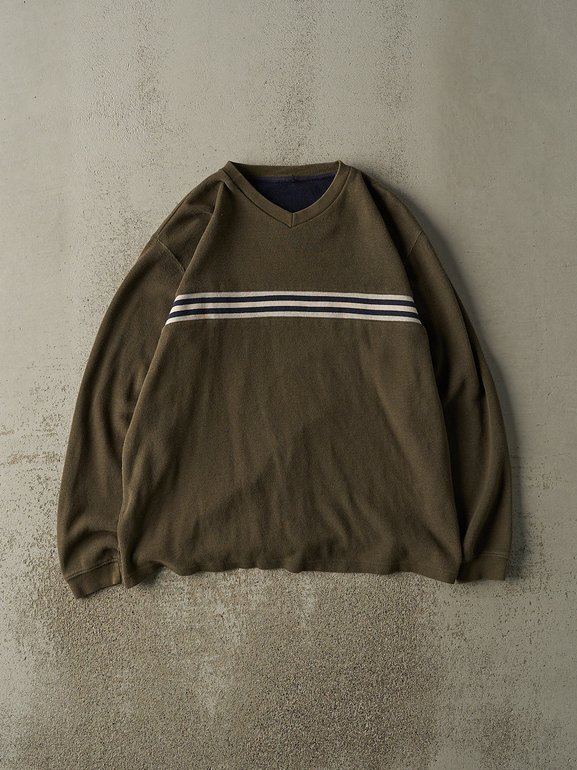 Vintage 90s Green Striped Knit Long Sleeve (XL)