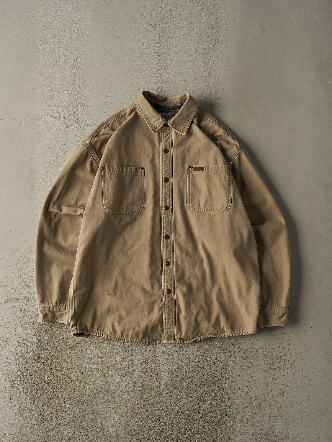 Vintage Y2K Beige Carhartt Flannel Lined Button Up Long Sleeve (XXL)