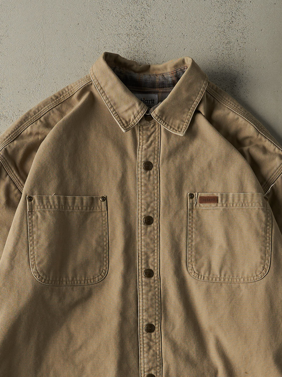 Vintage Y2K Beige Carhartt Flannel Lined Button Up Long Sleeve (XXL)