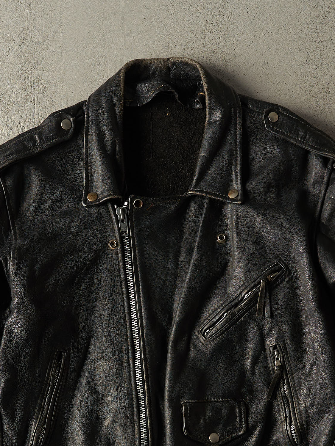 Vintage 80s Black Biker Leather Jacket (S)