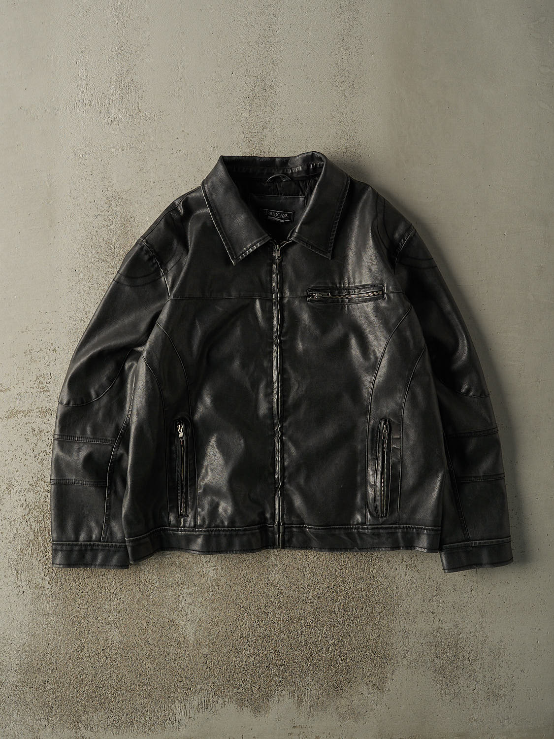 Vintage Y2K Black Leather Bomber Jacket (XL)