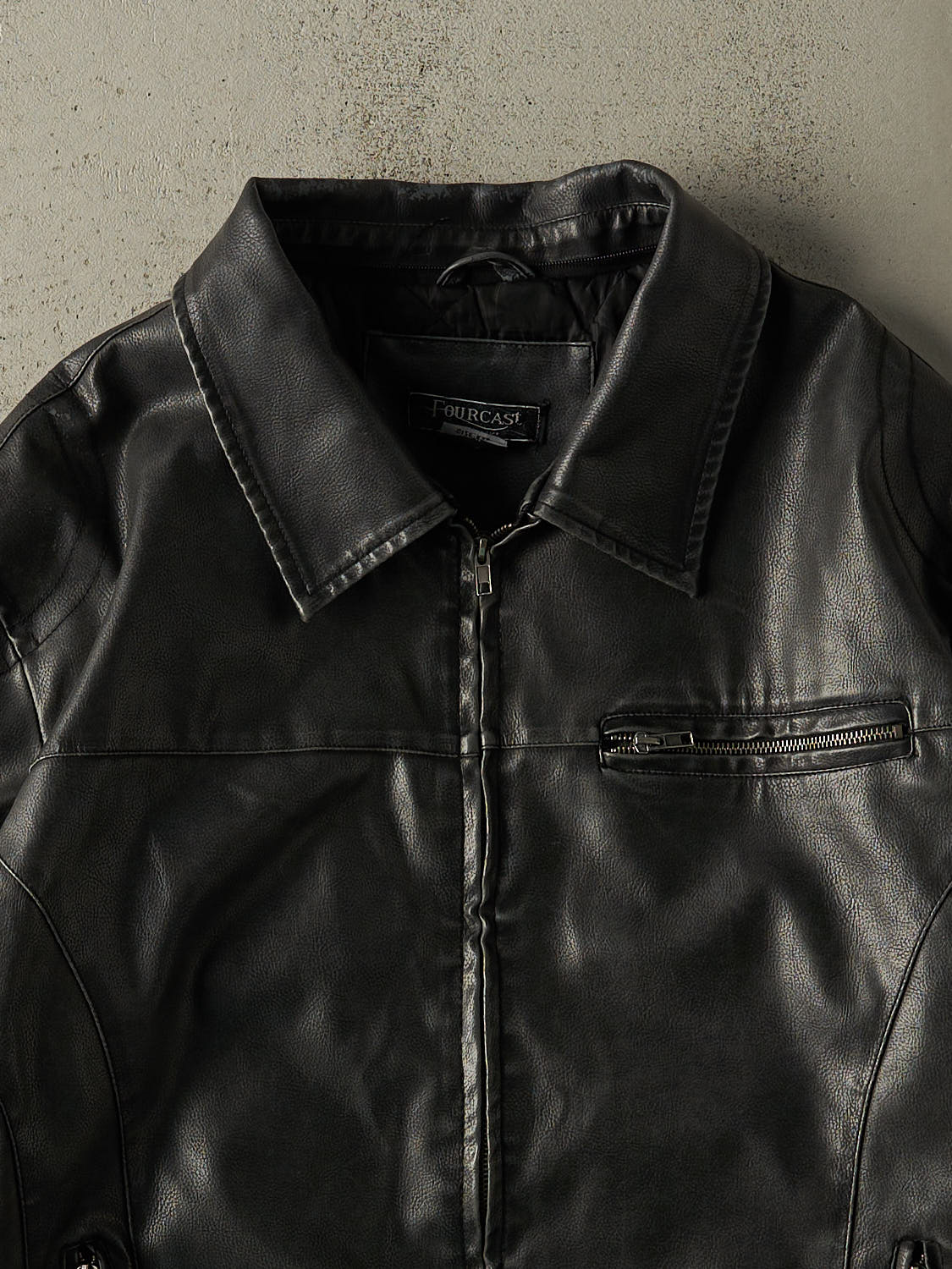 Vintage Y2K Black Leather Bomber Jacket (XL)