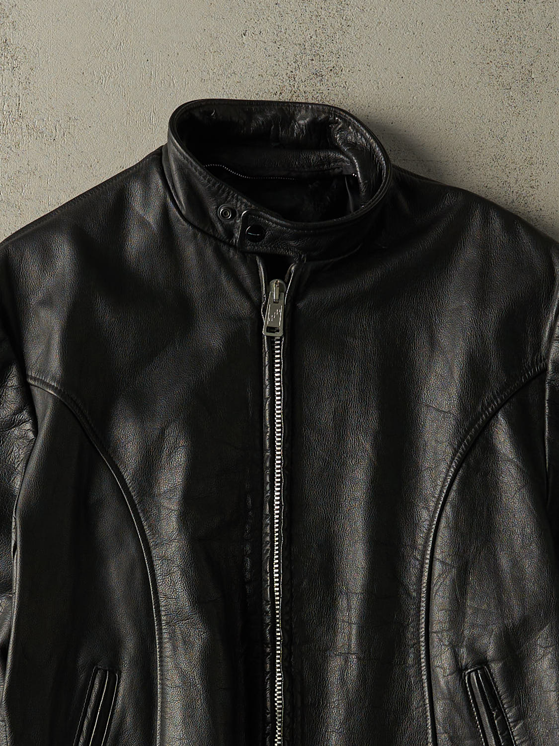Vintage 80s Black Leather Biker Jacket (S/M)