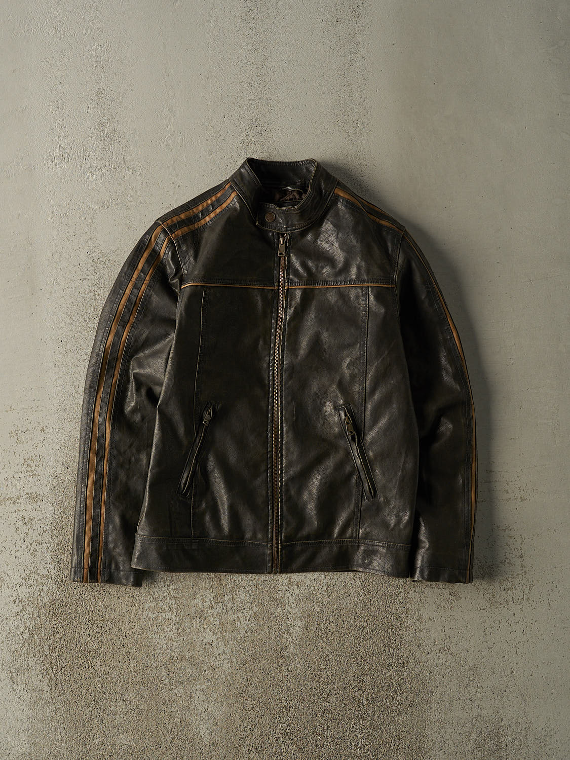 Vintage Y2K Brown Arizona Jeans Biker Leather Jacket (S)
