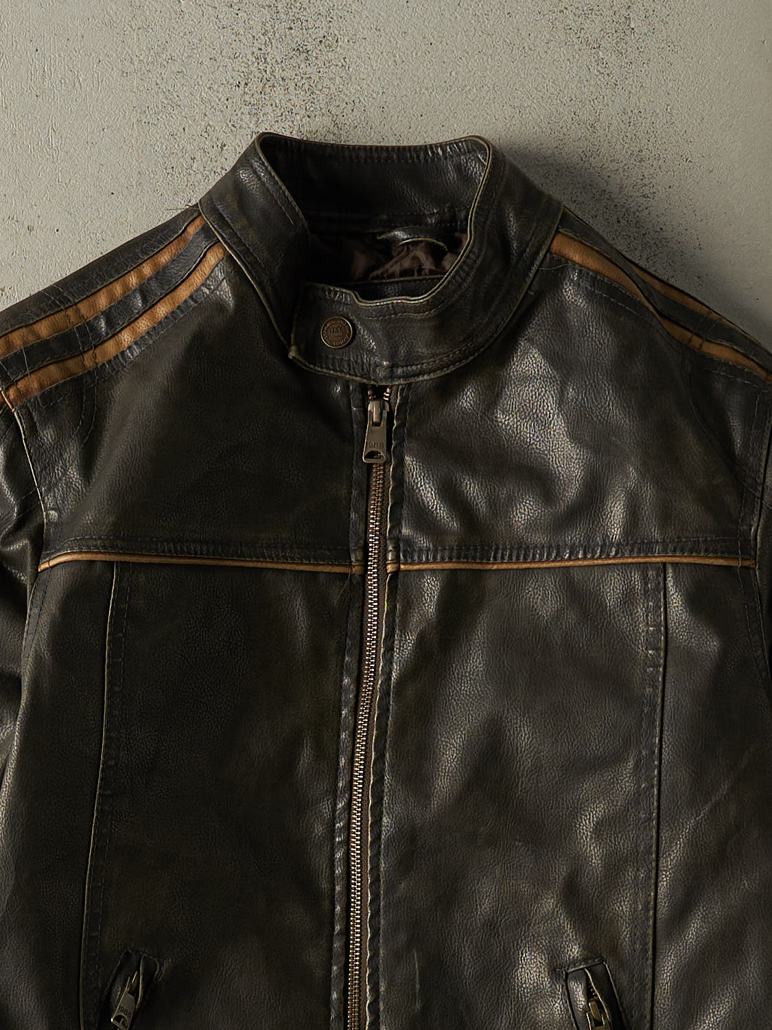 Vintage Y2K Brown Arizona Jeans Biker Leather Jacket (S)