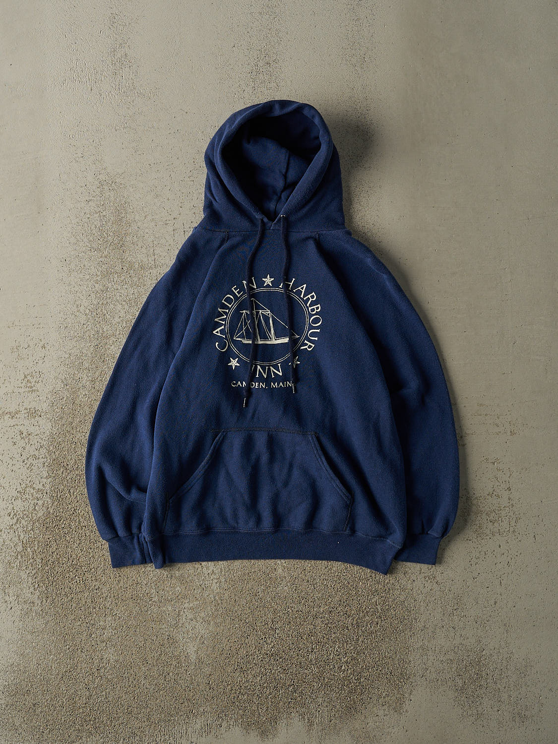 Vintage 80s Navy Blue Camden Harbour Inn Hoodie (S/M)