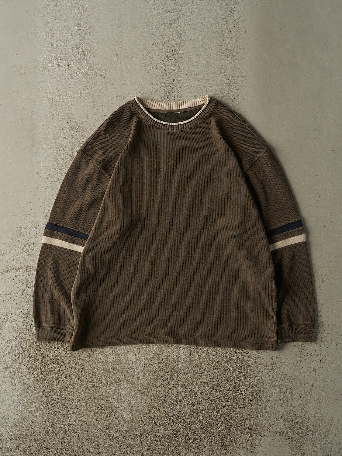 Vintage 90s Green Striped Knit Pullover (L/XL)