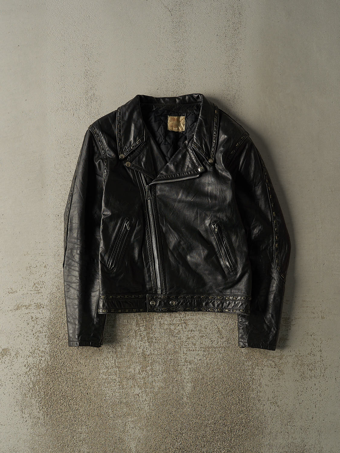 Vintage 70s Black Leather Biker Jacket (S)