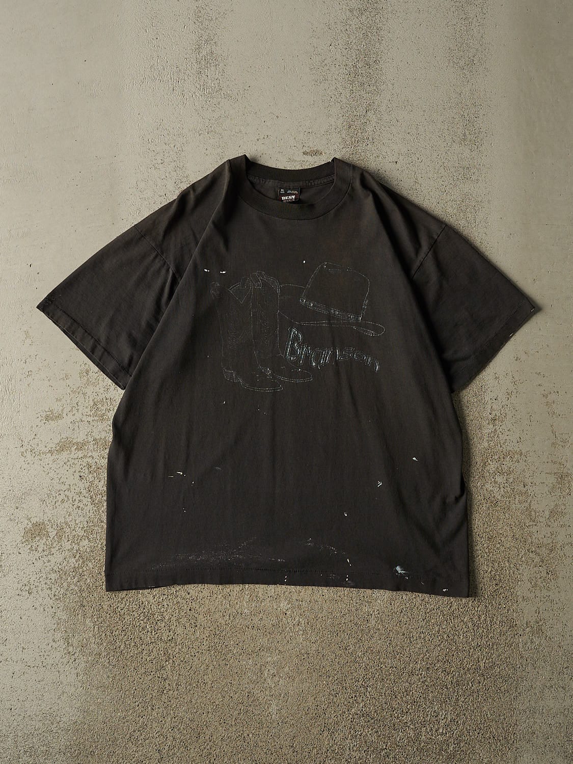 Vintage 80s Faded Black Branson Missouri Cowboy Single Stitch Tee (L/XL)
