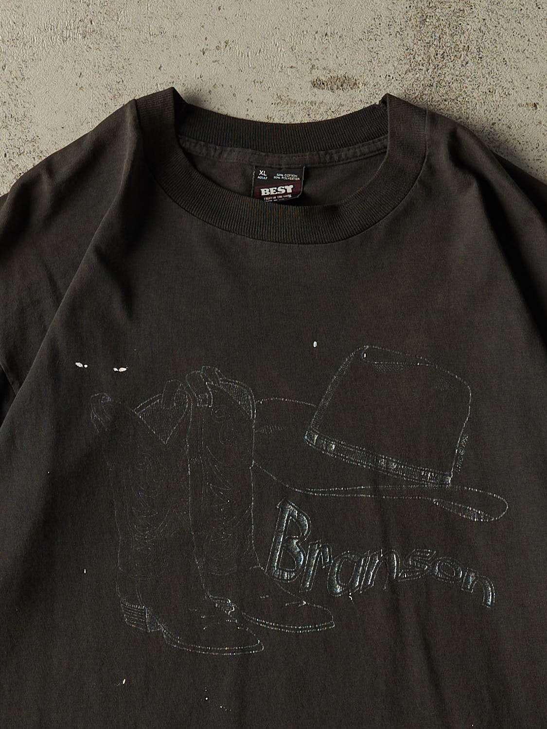 Vintage 80s Faded Black Branson Missouri Cowboy Single Stitch Tee (L/XL)