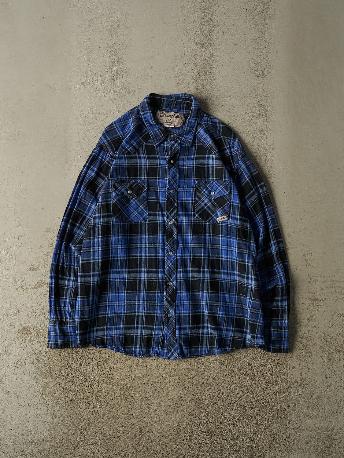 Vintage 90s Blue Wrangler Flannel Button Up Long Sleeve (XL/XXL)
