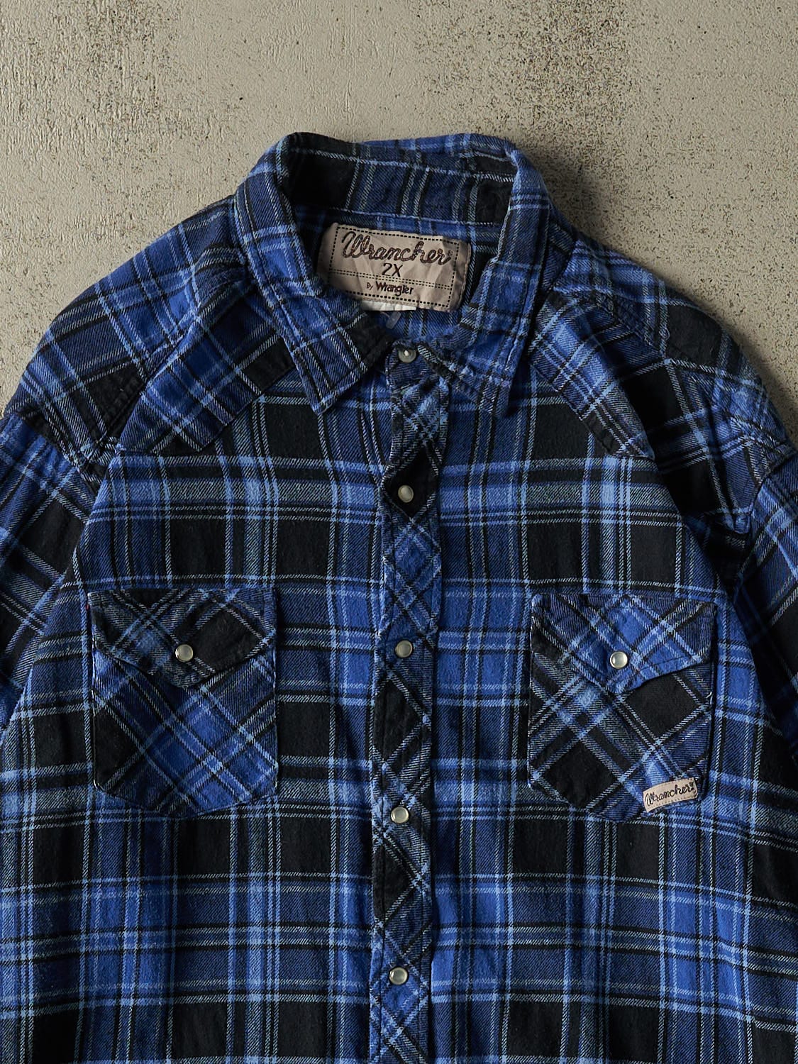 Vintage 90s Blue Wrangler Flannel Button Up Long Sleeve (XL/XXL)