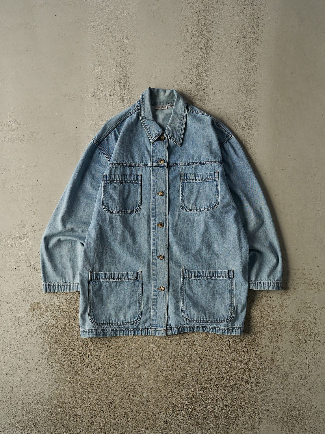 Vintage 90s Light Wash Denim Chore Button Up Long Sleeve (XL/XXL)