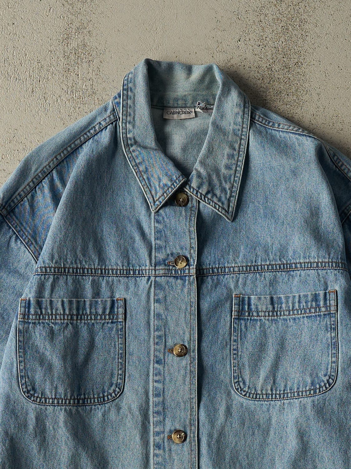 Vintage 90s Light Wash Denim Chore Button Up Long Sleeve (XL/XXL)