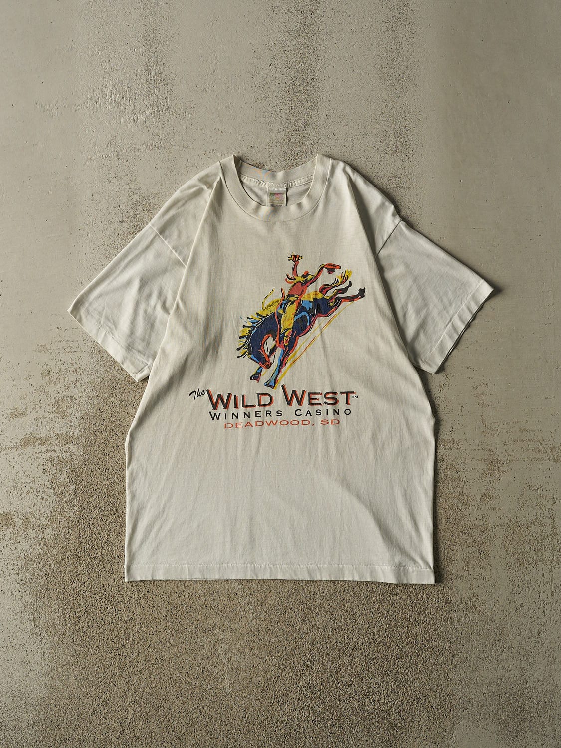 Vintage 90s Beige The Wild West Winners Casino Cowboy Single Stitch Tee (L/XL)