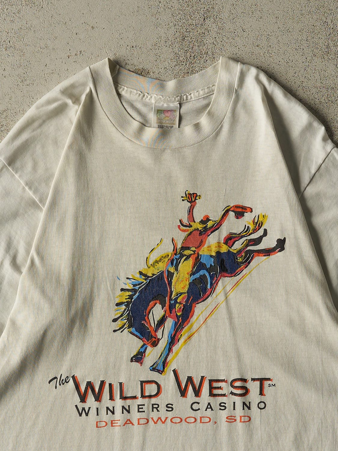 Vintage 90s Beige The Wild West Winners Casino Cowboy Single Stitch Tee (L/XL)