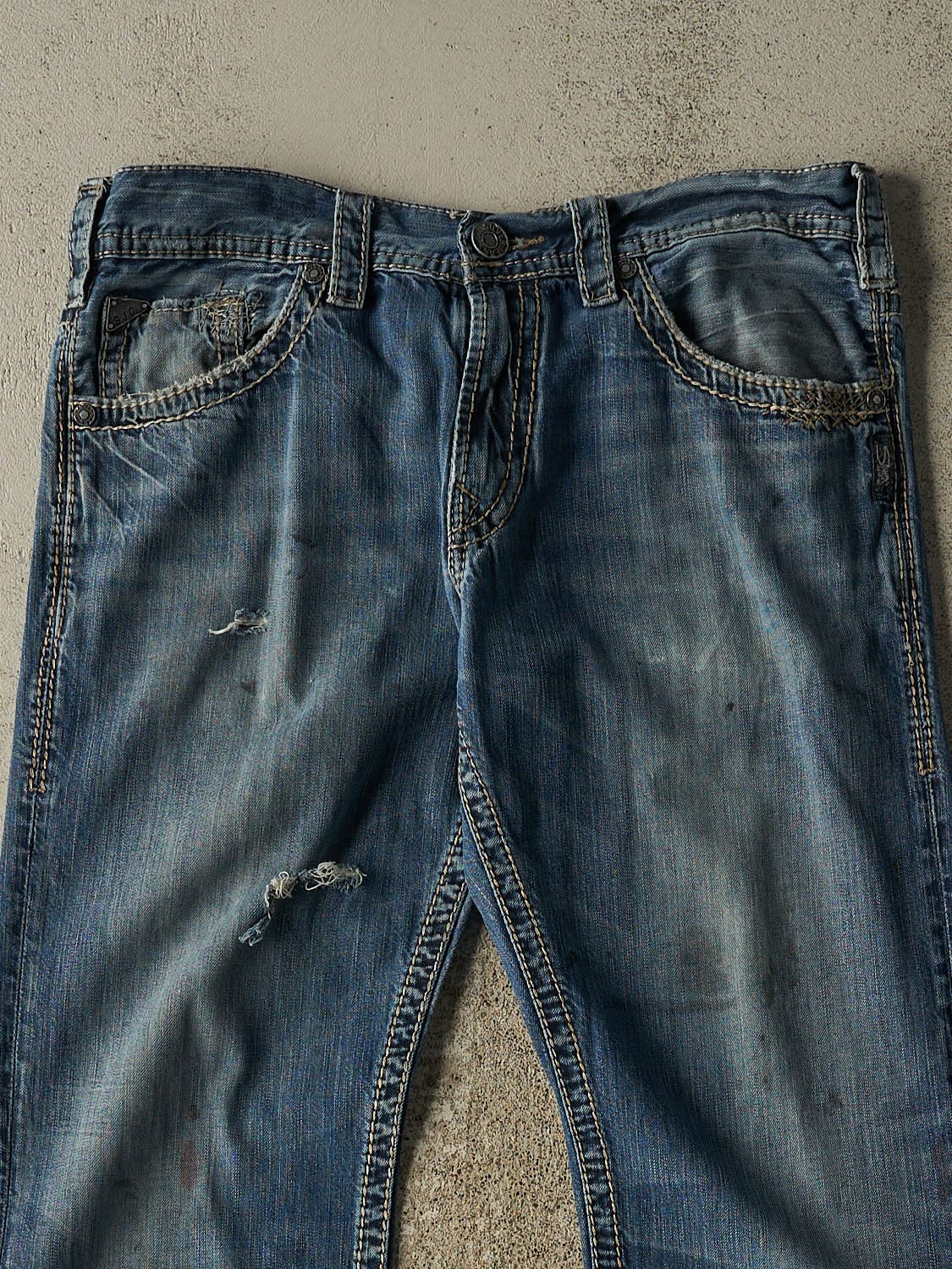 Vintage Y2K Dark Wash Silver Jeans Embroidered Jeans (34x31.5)